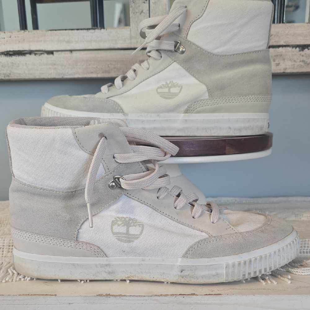 Timberland High-Top Sneakers in Cream and Tan